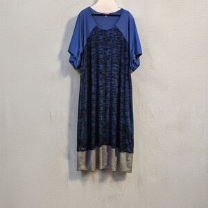 Woman Within Blue and Gray Maxi Dress